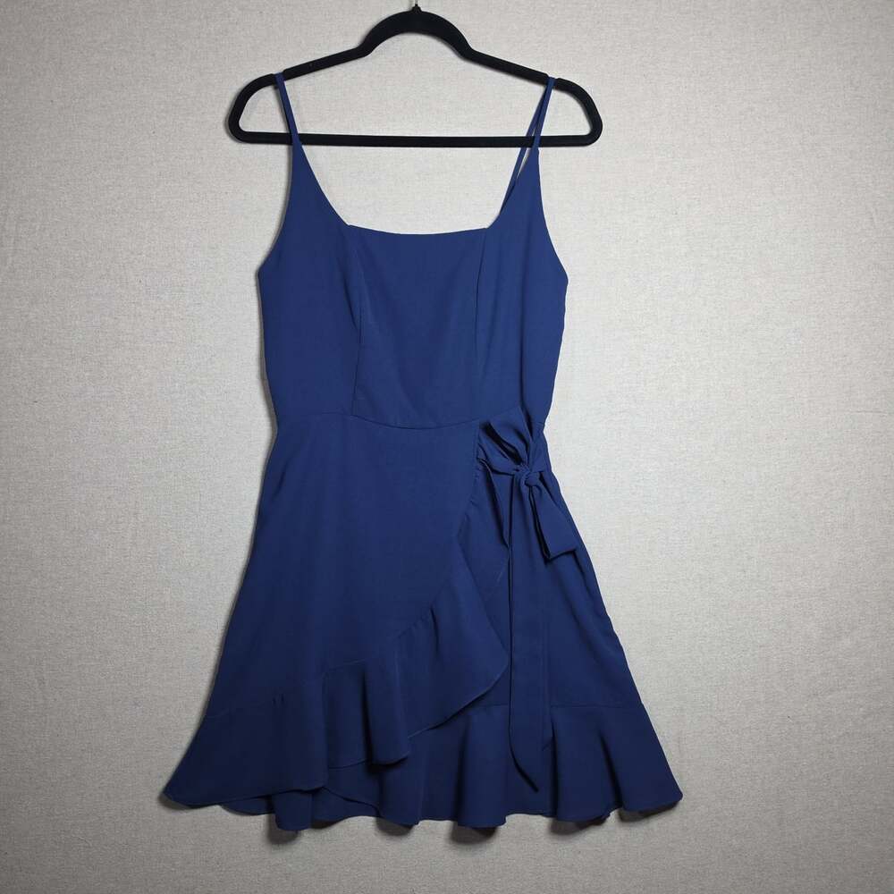 Navy Blue Cami Ruffle Hem Wrap Dress Womens Small
